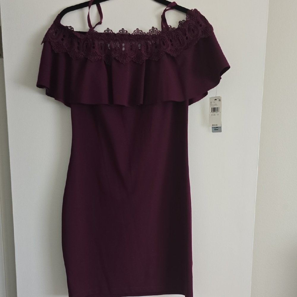BCX Magenta Lace-Trim Dress